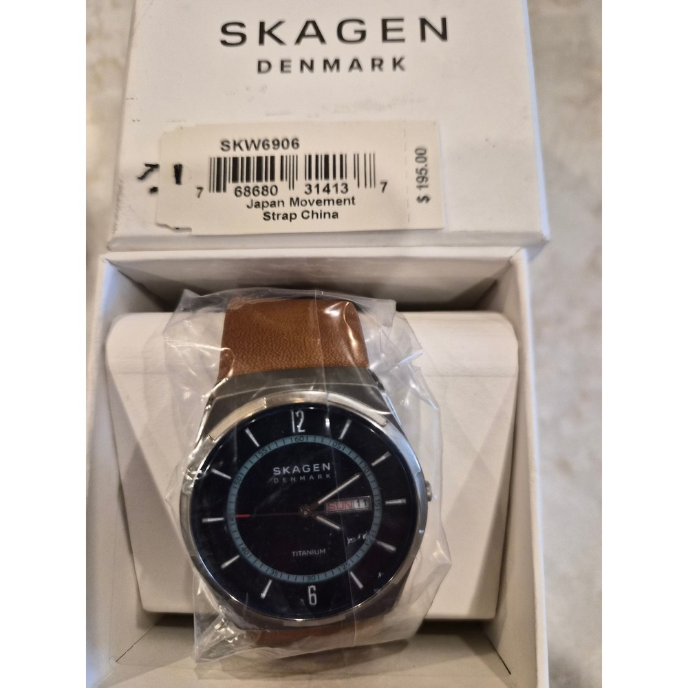 Skagen Melbye Mens Titanium Watch Blue Dial Brown Leather Strap SKW6906‎ New - Picture 2 of 9